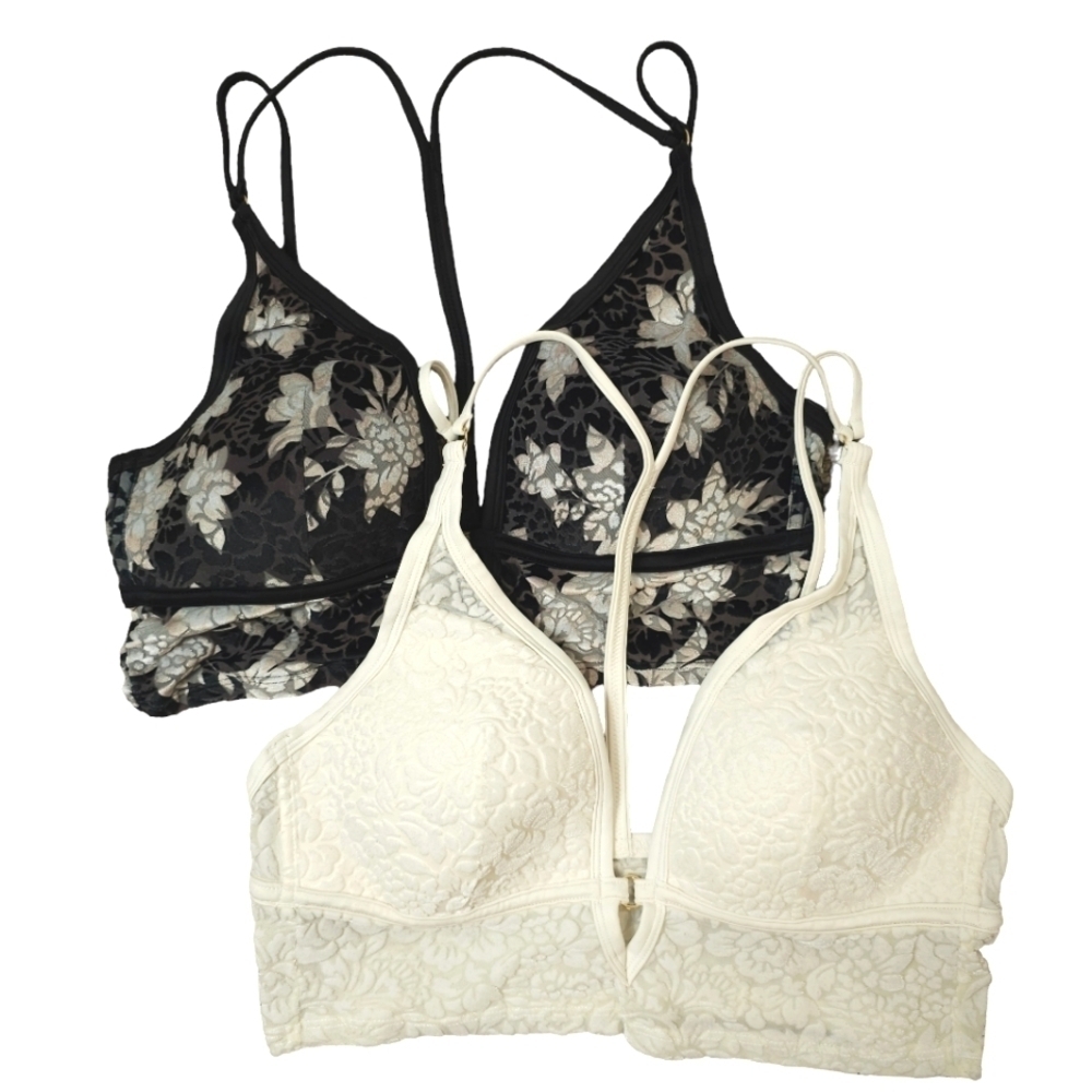 Victoria’s Secret PINK creamy white and black floral Velvet Bralettes